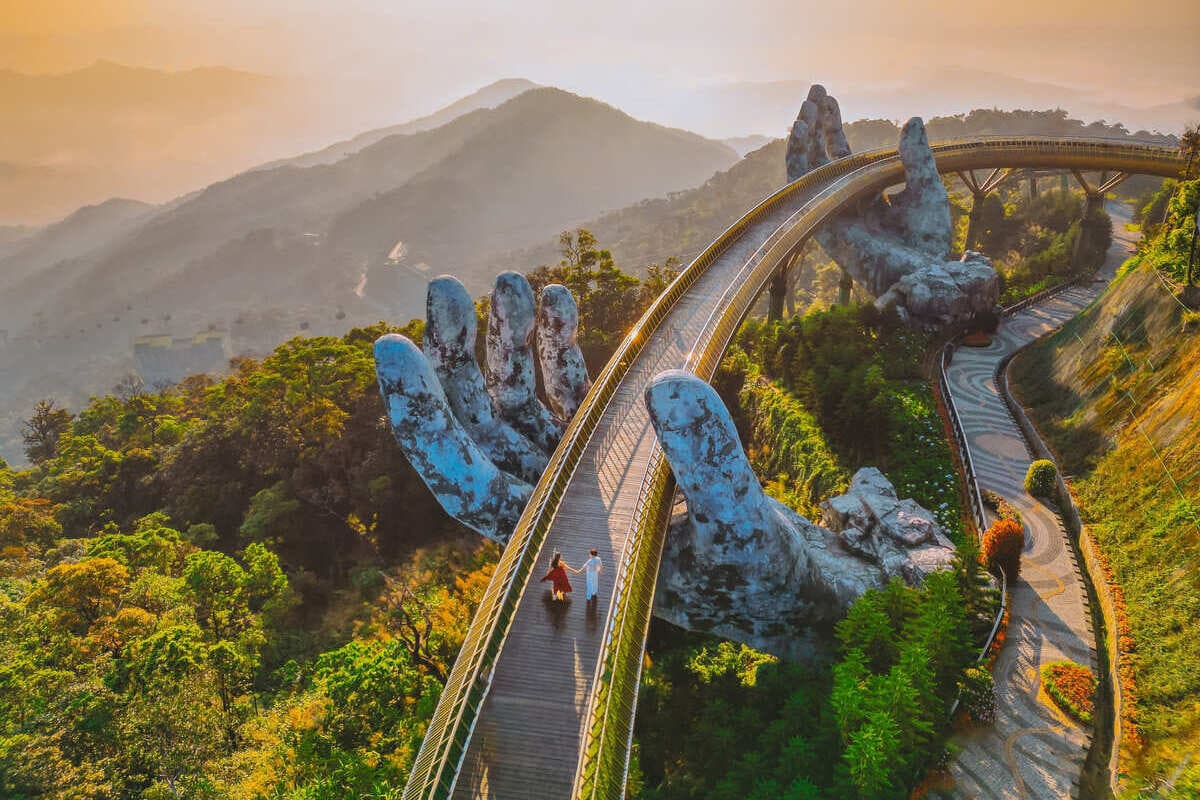 Aerial View Of The Hand-Supported Bridge In Vietnam, Southeast Asia